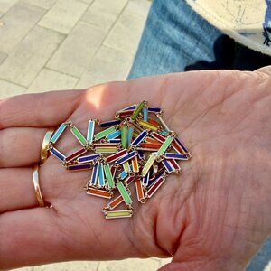 Gorgeous rainbow enamel inlay 14-K Italian gold necklace, 33", Ouf by Sara